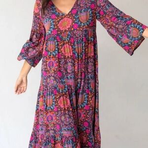 NATURAL LIFE Vibrant Long Sleeve Dress - Pink and Purple